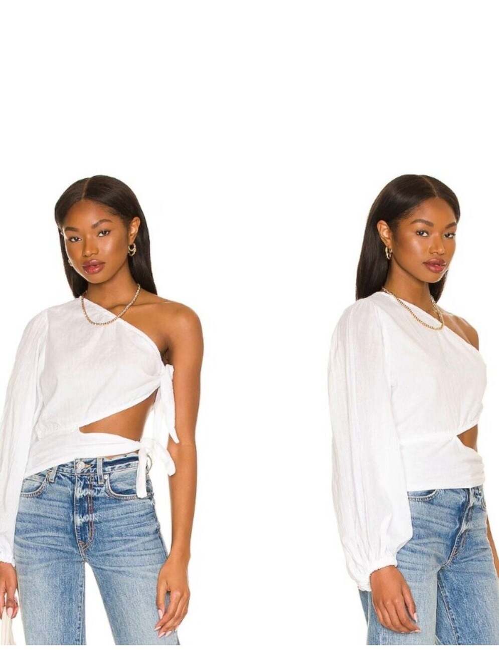 Jen's Pirate Booty White One-Shoulder Cut-Out Long Sleeve Tie-Side Top